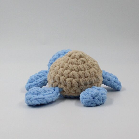 Plush Polyester Blue and Tan Crochet Amigurumi Turtle - Picture 3 of 6